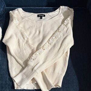Express Ivory Knit Sweater with Floral Lace